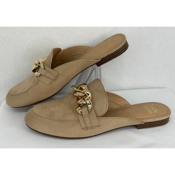 Madden NYC Mule Slip On Flats Tan with Gold Chain Accent 9 - Picture 3 of 8